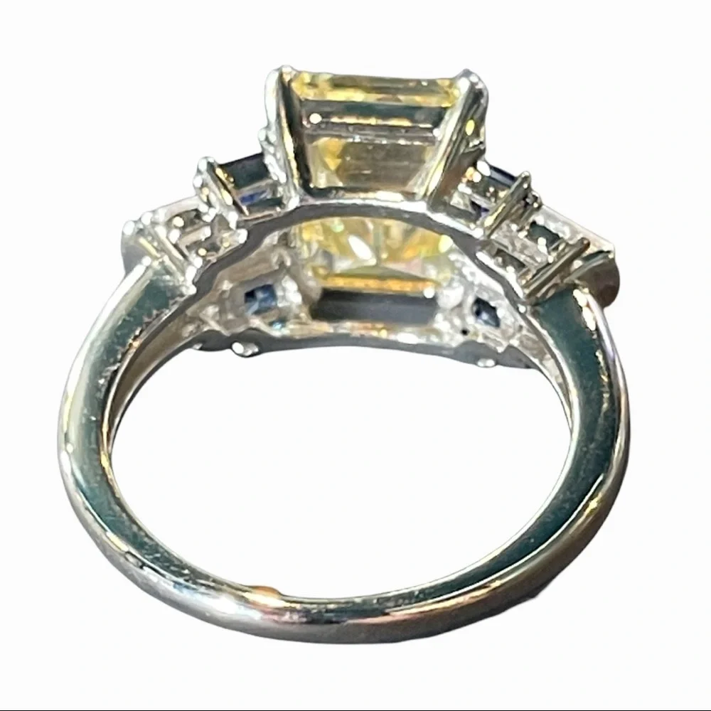 The Litsa Art Deco Sapphire Diamond 925 Silver Ring - Picture 4 of 10